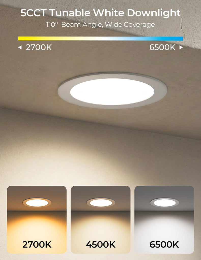 Smart Recessed Light 6 Inch, RGBCW Color Changing Dimmable, 6 Pack