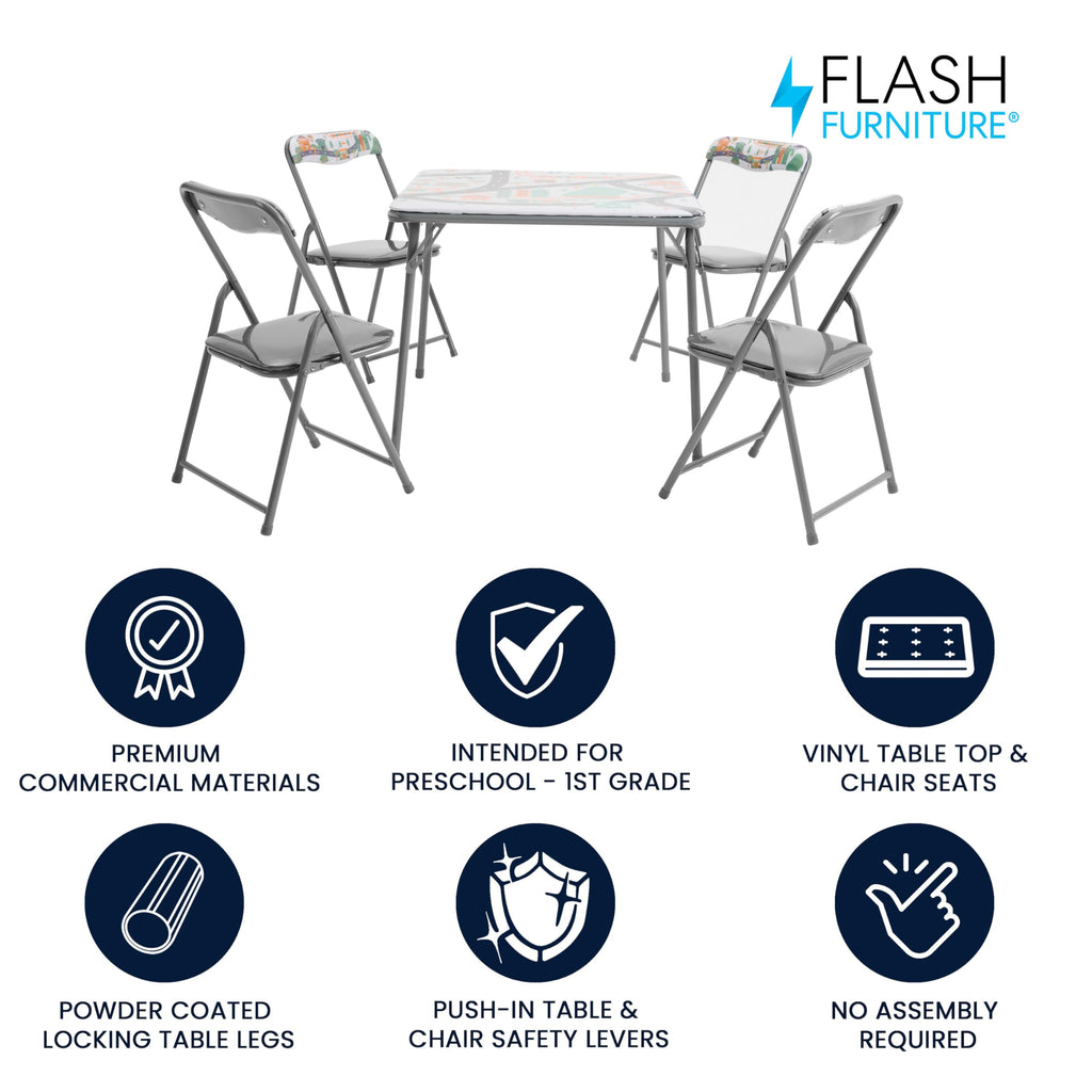 Mindy Kids 5-Piece Folding Table and Chair Set, Printed