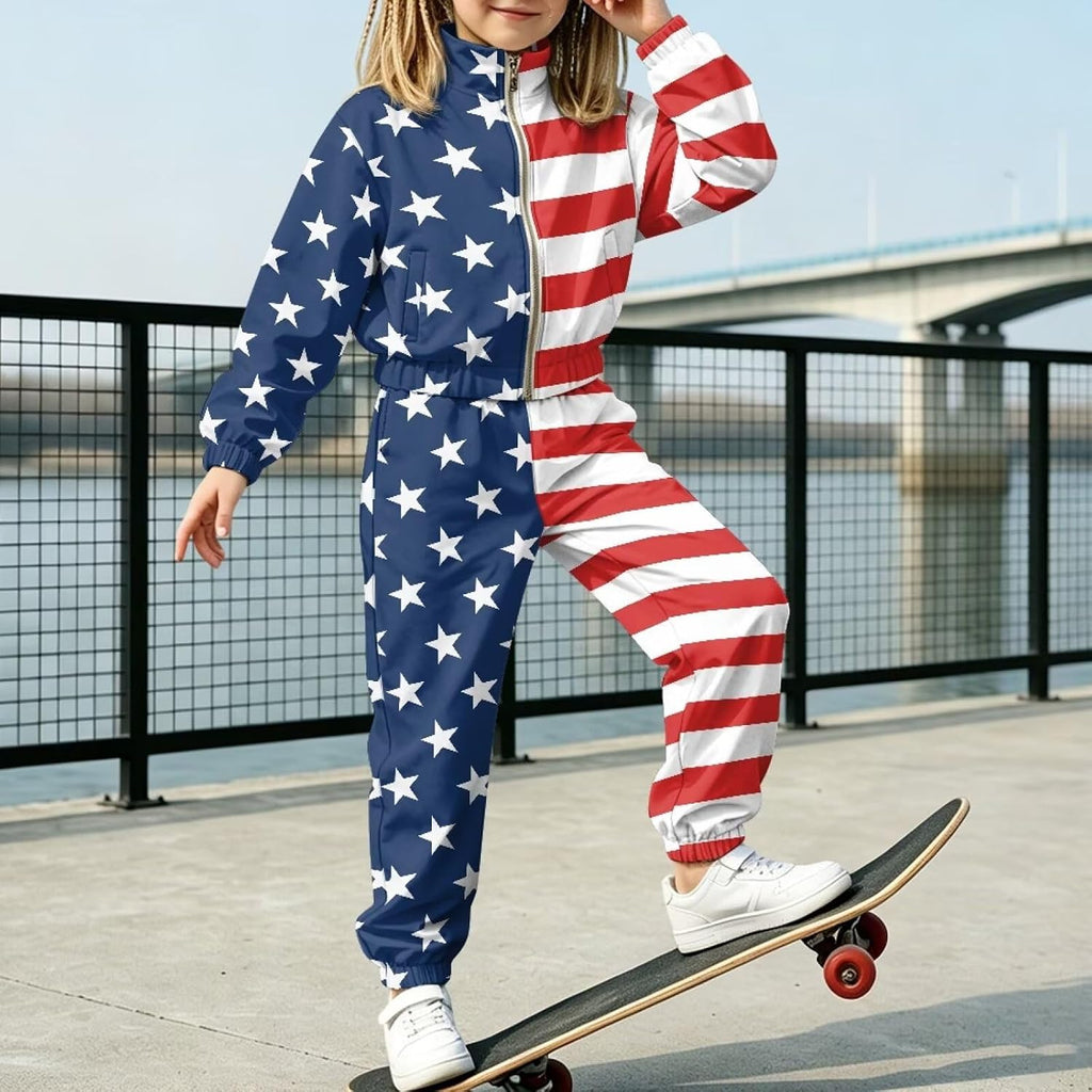 2 Piece Crop Tracksuit Set Zip Up Jacket & Pants Sweatsuit