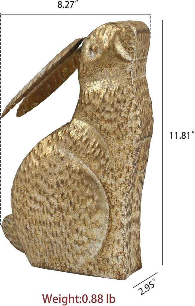 Vintage Rustic Gold Easter Bunny Figurine - 11.81" Tall Metal Rabbit Statue, Spring Farmhouse