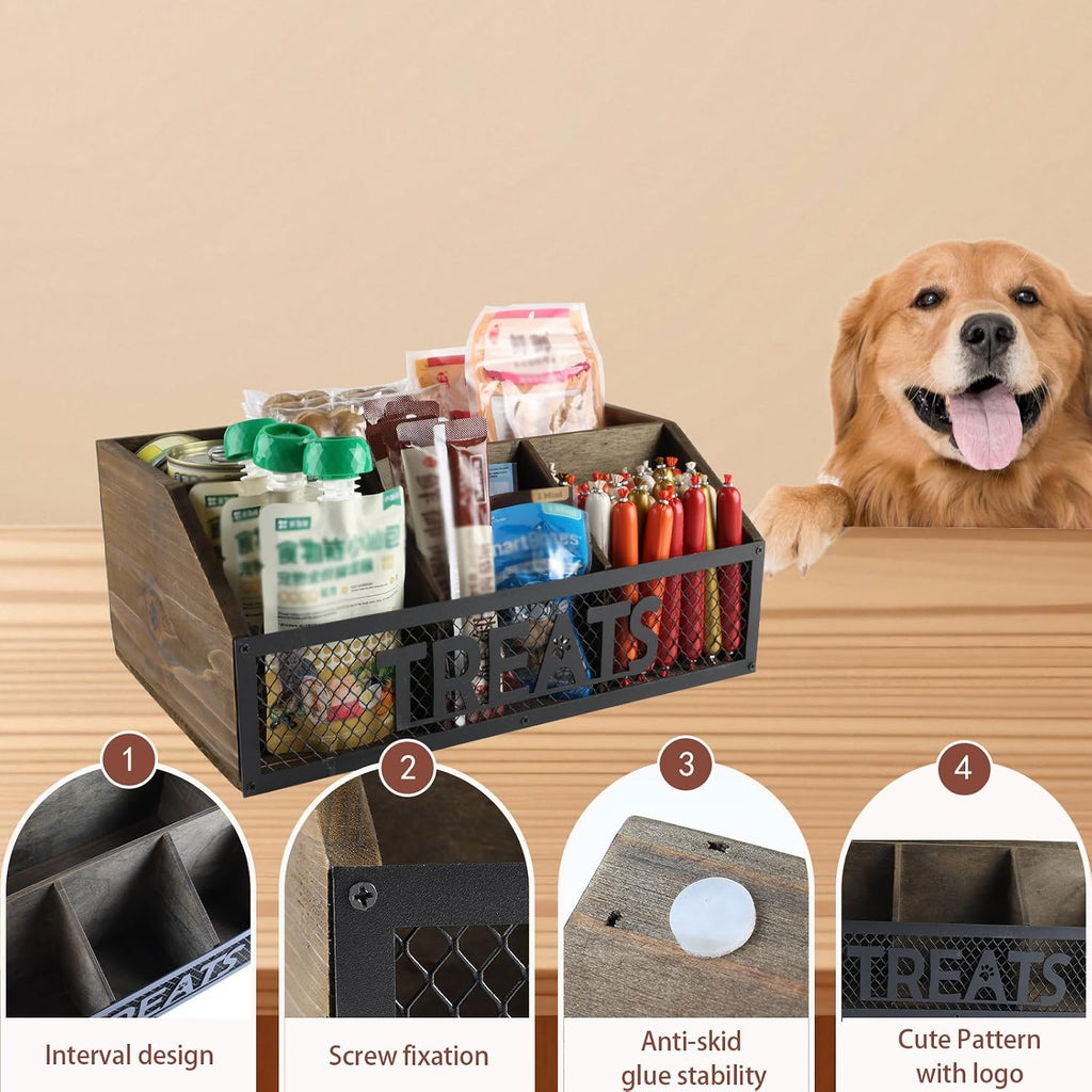 Dog treat jar dog treat container for countertop Dog Treat Container Wooden grid snack storage box trapezoid cat