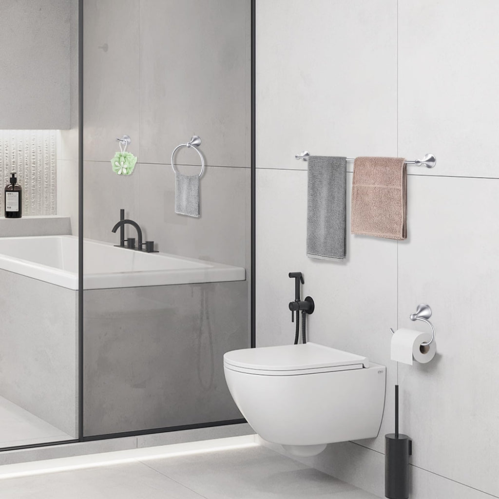 Brushed Nickel Bathroom Hardware Set Wall Mounted Brushed Nickel Accessories Set 4 Pieces Bathroom Hardware Set, 23.6