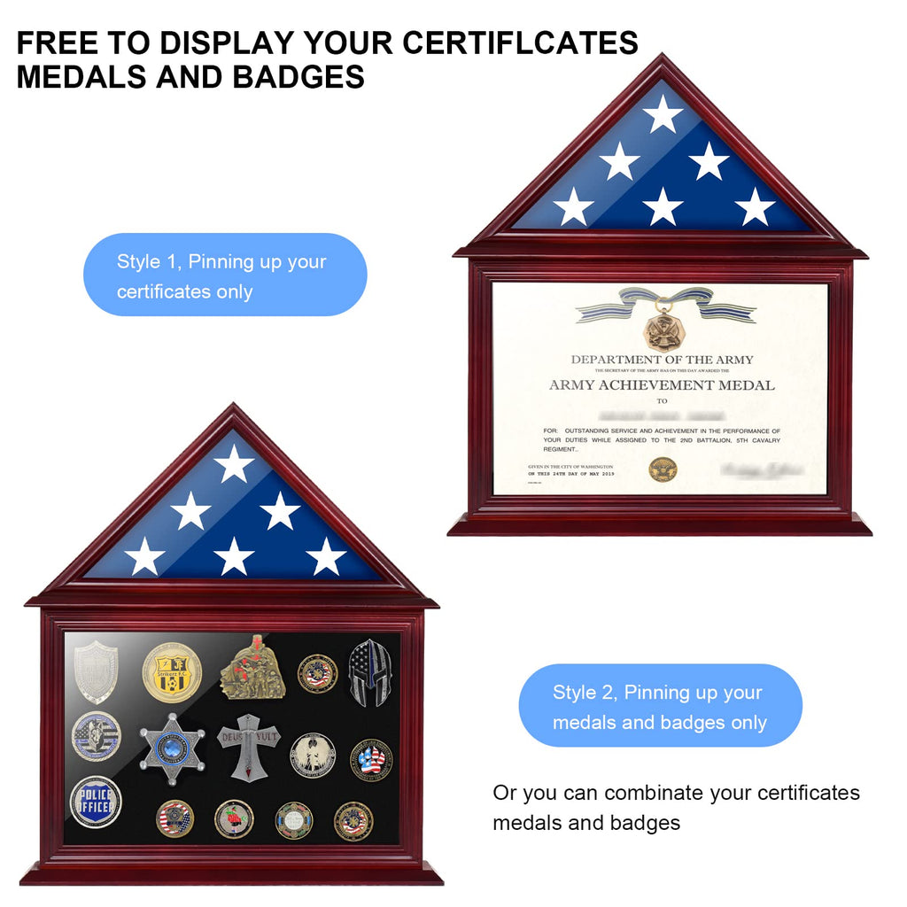 Solid Wood Flag Certificate Display Case Box with HD Tempered Glass Fit Small Folded 3'x5' American Flag(Not for