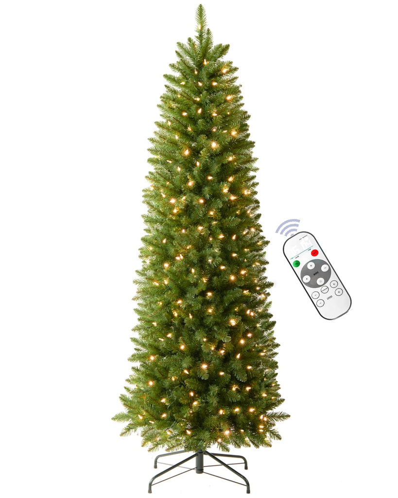 6FT Pre-lit Pencil Christmas Tree Spruce with Remote Control, 250 Warm White Multi-Color Lights, Artificial