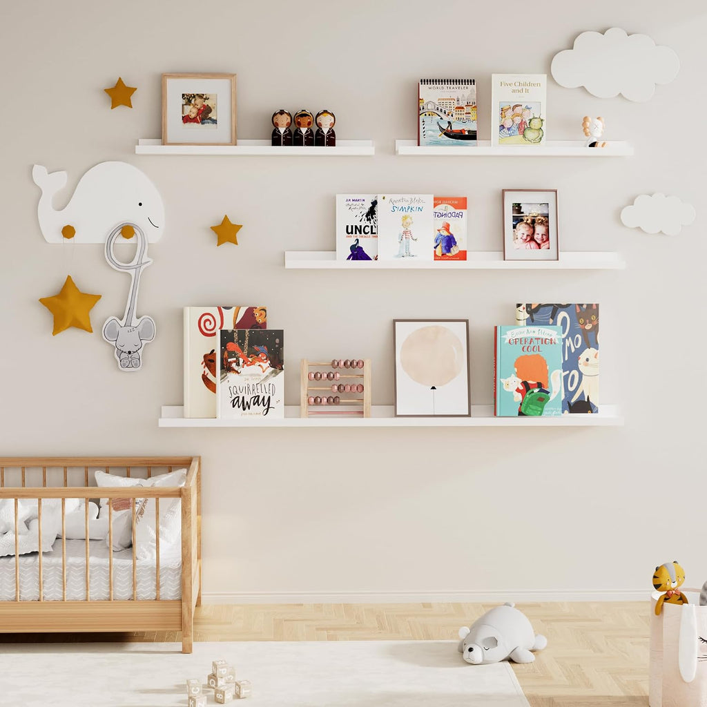 Picture Ledge Shelf, 24 Inch Floating Shelves Set of 2, Nursery Book Shelves for Toys Storage, Kids Bookshelf Wall