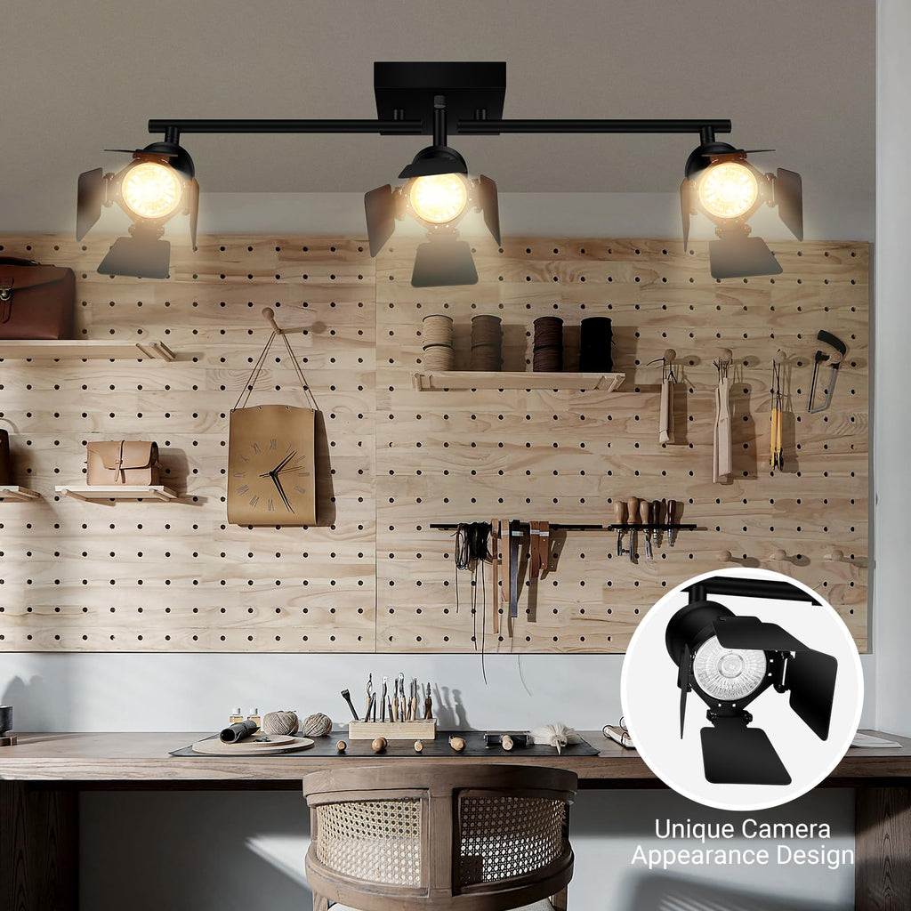 3 Light Track Lighting Fixtures Ceiling, Black Track Lighting with Upgrade Lamp Heads, 3 Way Track Lights Ceiling
