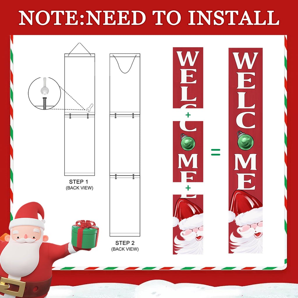 Christmas Welcome Porch Sign Decor Santa Wooden Hanging Sign Door Porch Standing Decorative Signs Plaques for Front