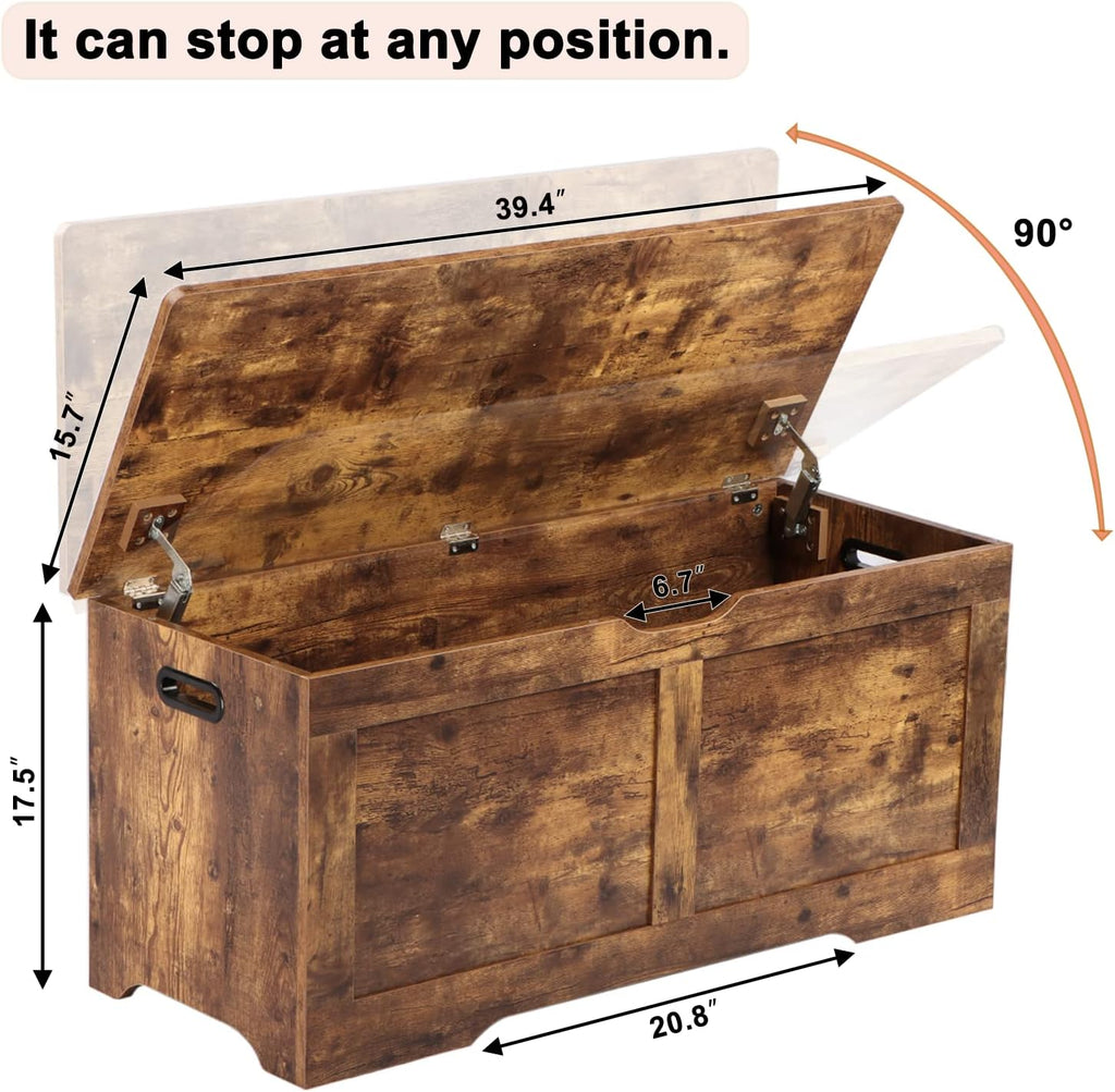 39.4" Storage Chest, Wooden Storage Bench, Lift Top Toy Chest | Large Toy Box with 2 Safety Hinges, Entryway Bench