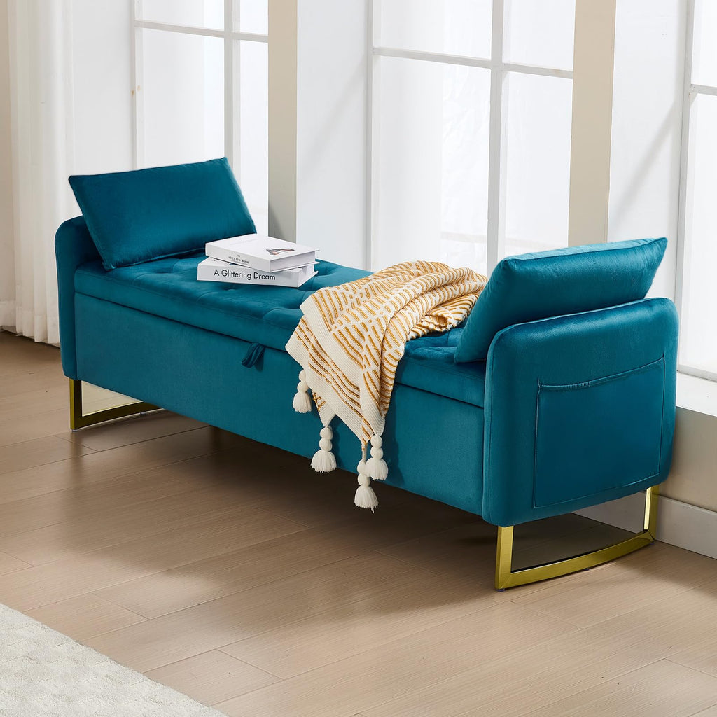 Storage Bench, 65 Inch End of Bed Bench Vintage Green