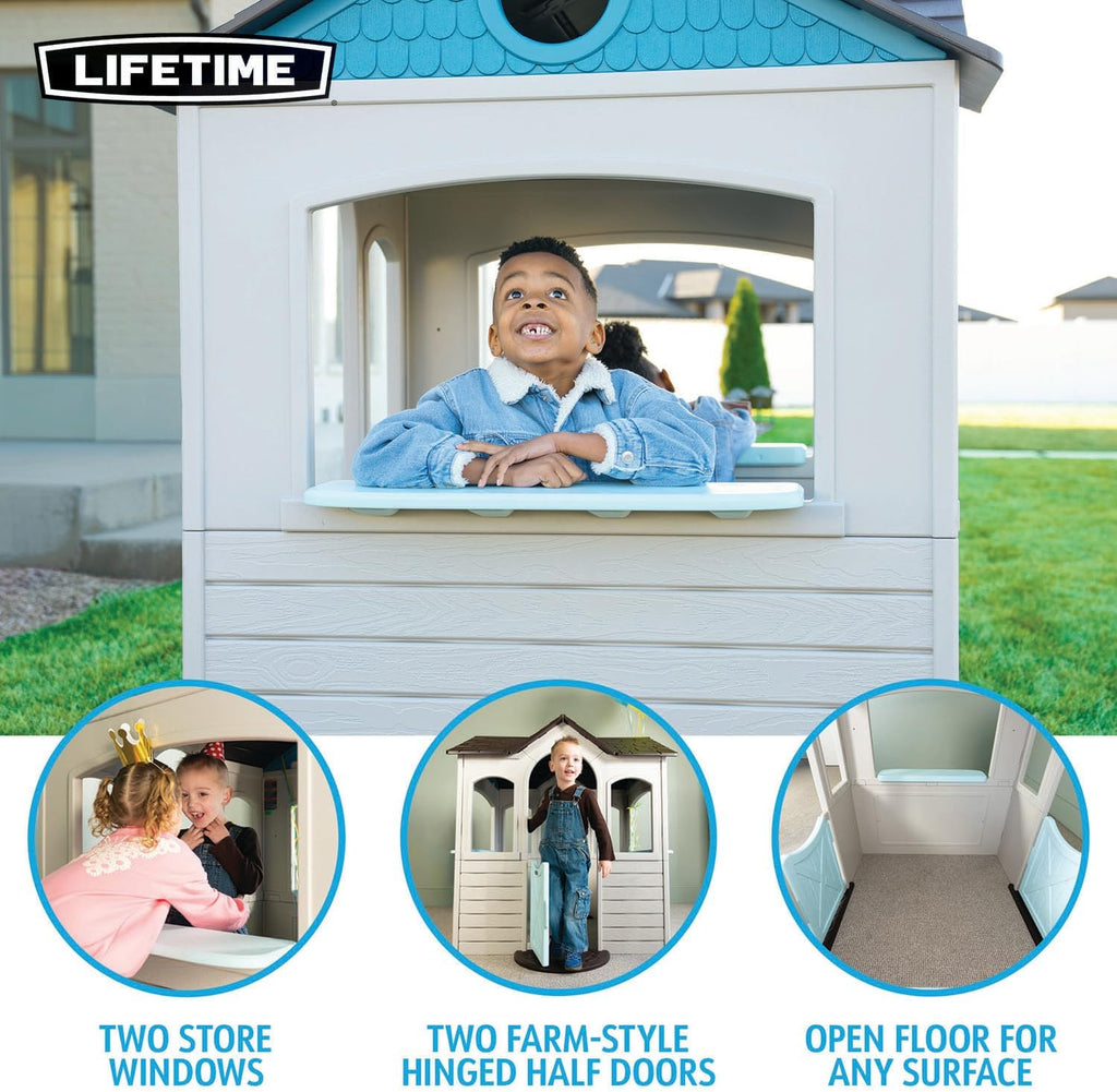 Indoor Outdoor Kids Playhouse, Two Store Windows & Farm‐Style Half Doors, Spacious Interior, Easy Snap Together No