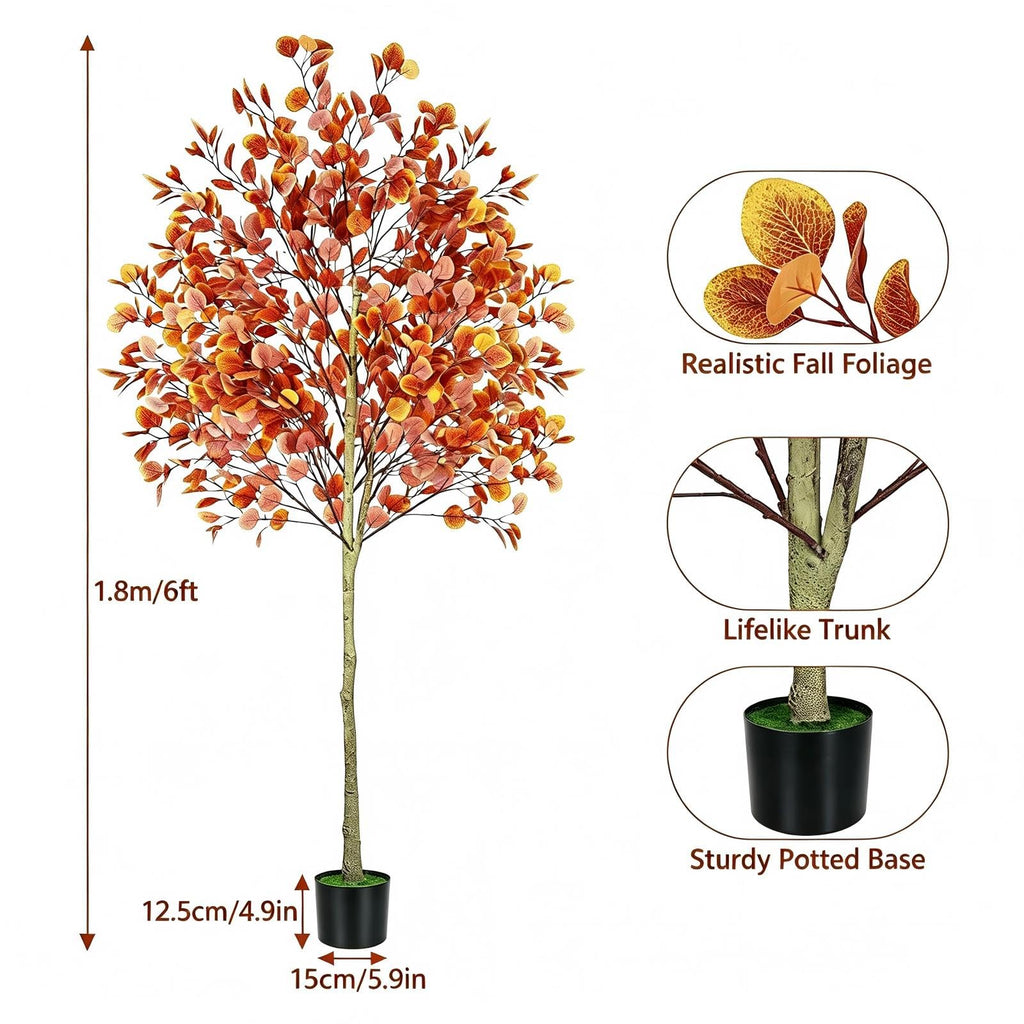 6ft Fall Tree Artificial Eucalyptus Tree, Indoor Outdoor Fall Decor