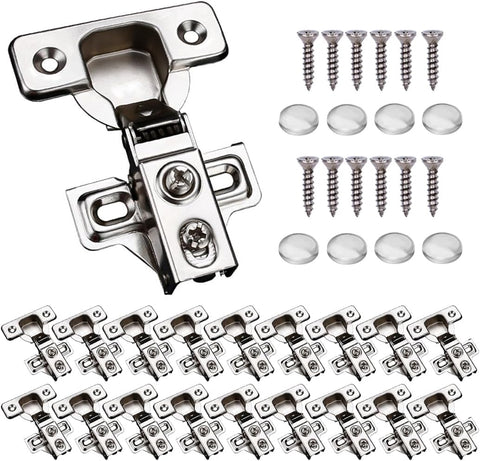 20 Pack Soft Close Cabinet Door Hinges for 1/2 Inch Overlay Cupboard, 105 Degree Opening Angel, Stainless Concealed