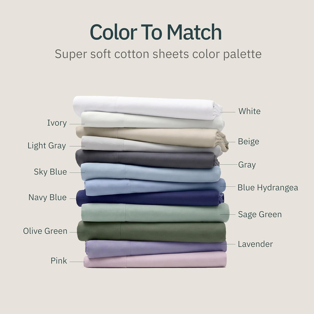 Super Soft 100% Cotton Queen Sheet Set - 4 Pcs - Durable Sheets, Deep Pockets, Easy Fit, Lightweight & Breathable