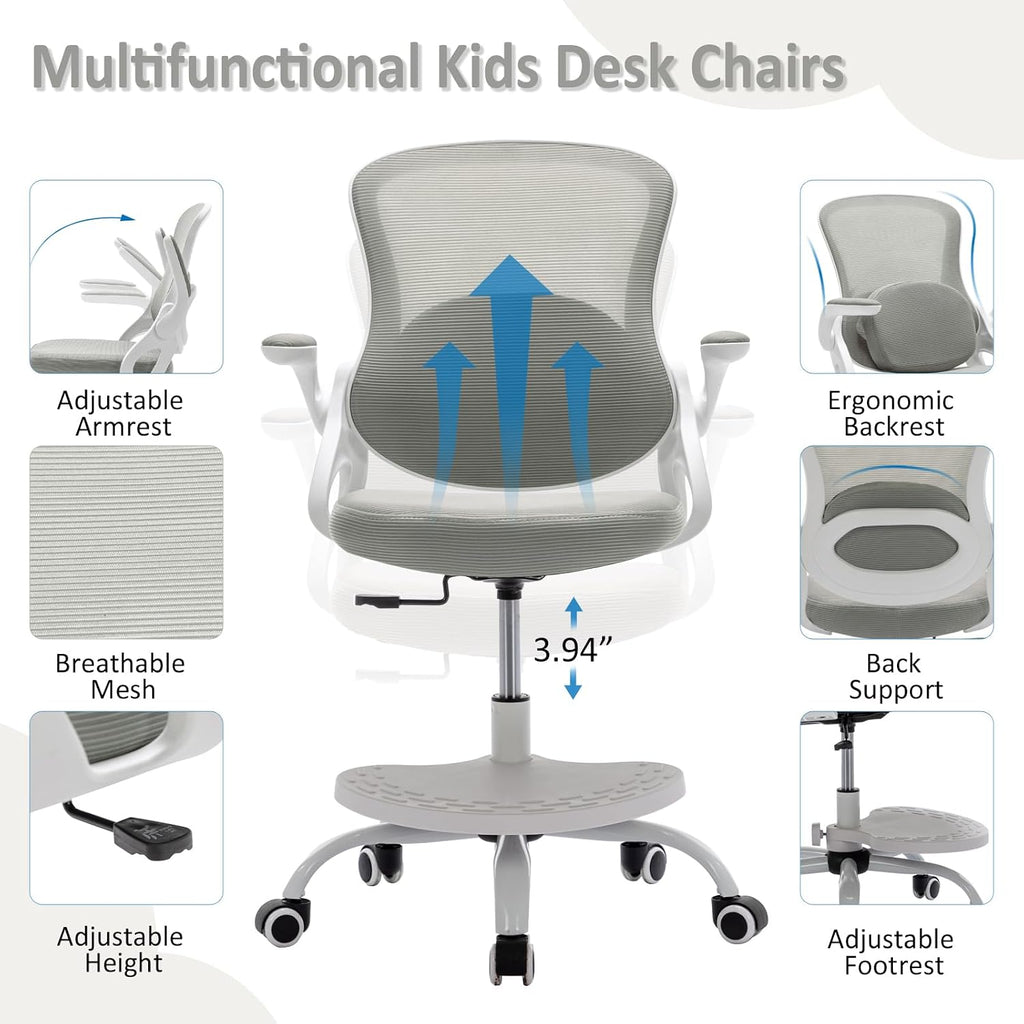Kids Desk Chair,Ergonomic Study Chair with Adjustable Height,Swivel Mesh Desk Chair with Wheels,Home Office Chair