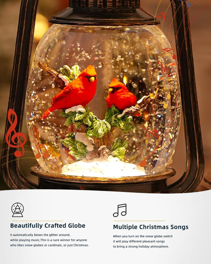 Christmas Snow Globes Cardinal Gifts,Christmas Decorations Cardinal Snow Globe, Musical Lantern Light Up 6H Time