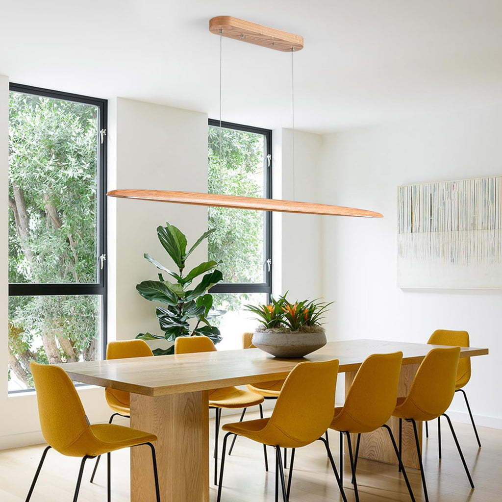 39" 24W Wood LED Linear Pendant Light Fixture Led Dining Room Light Dimmable Hanging Light Fixture Kitchen Island