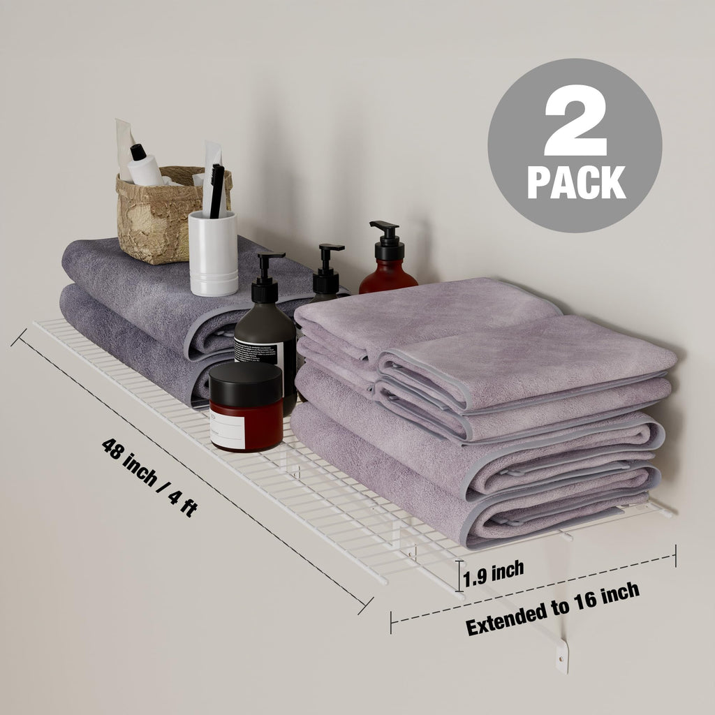 2 Pack Closet Shelves Wall Mounted, 4 ft x 16 in Wire Shelf Kit