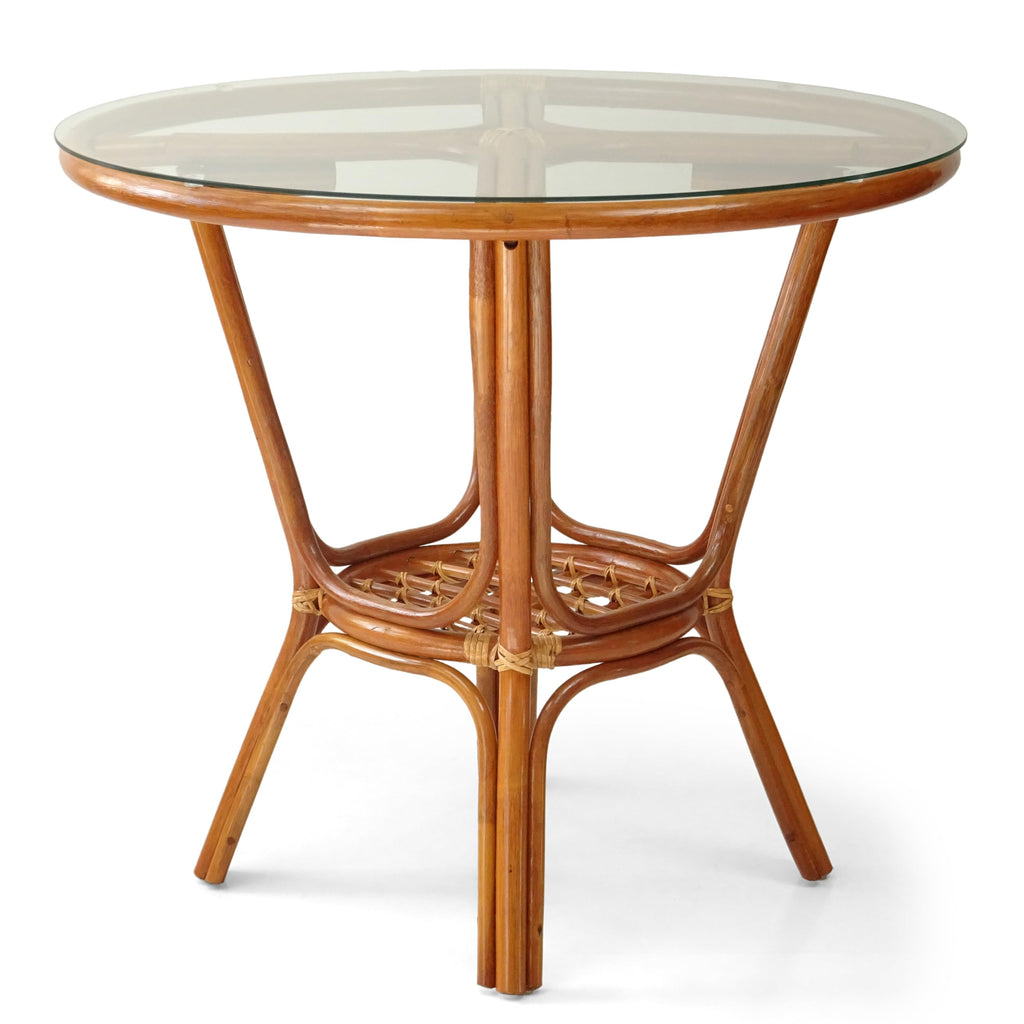 Denver Rattan Wicker Round Dining Table with Glass Top, Colonial Color