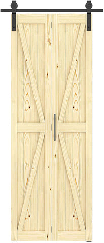 30in x 84in Bifold Barn Door with Hardware Kit, Unfinished Solid Pine Wood Folding Closet Door for B