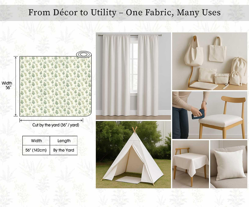 56 Inch Wide Polyester Canvas Fabric by 10 Yard - Leaves Pattern - Off White - Water-Resistant Outdoor & Upholstery