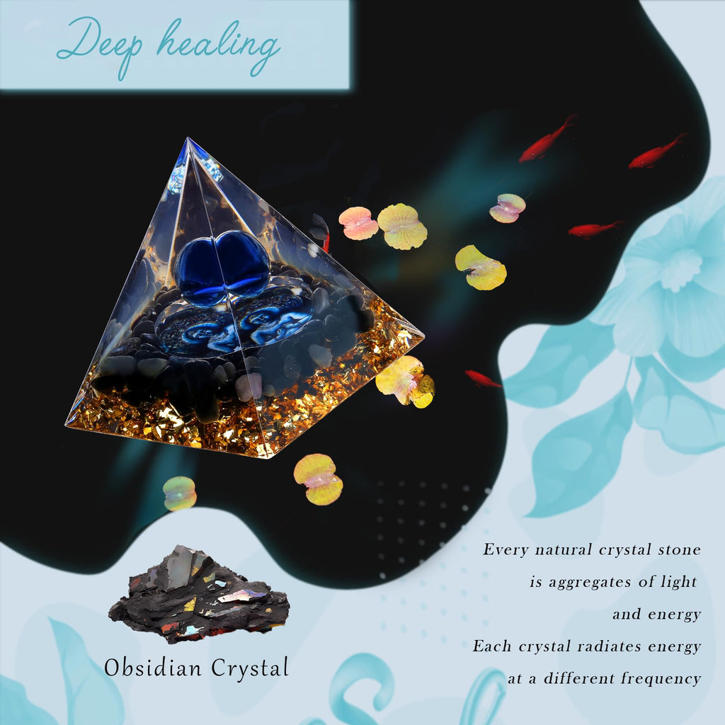 Little Buddha Statue in Healing Crystal Organite Pyramid - Obsidian with Baby Buddha Figurine, Reiki Chakra