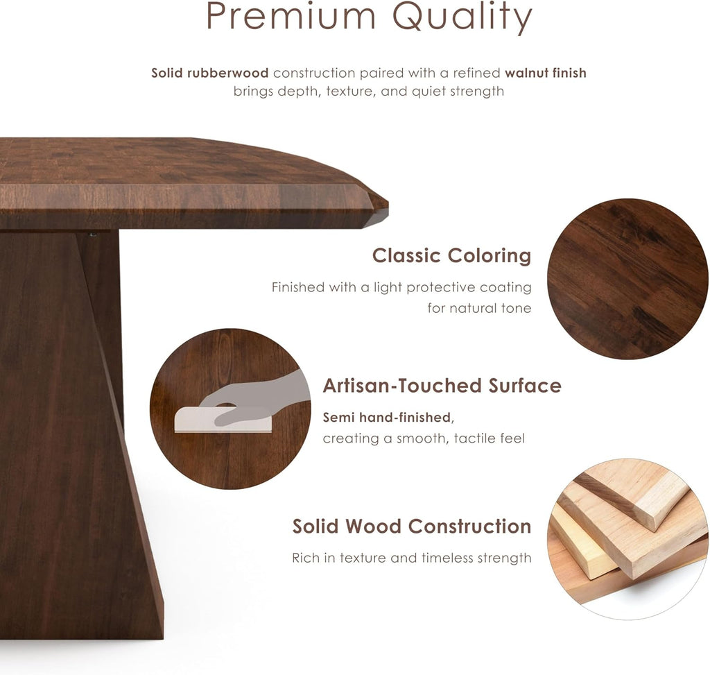 Nazaen III 82.5" Mid-Century Modern Solid Wood Live Edge Dining Table with Steel Support, Walnut Finish, Seats 4 - 6