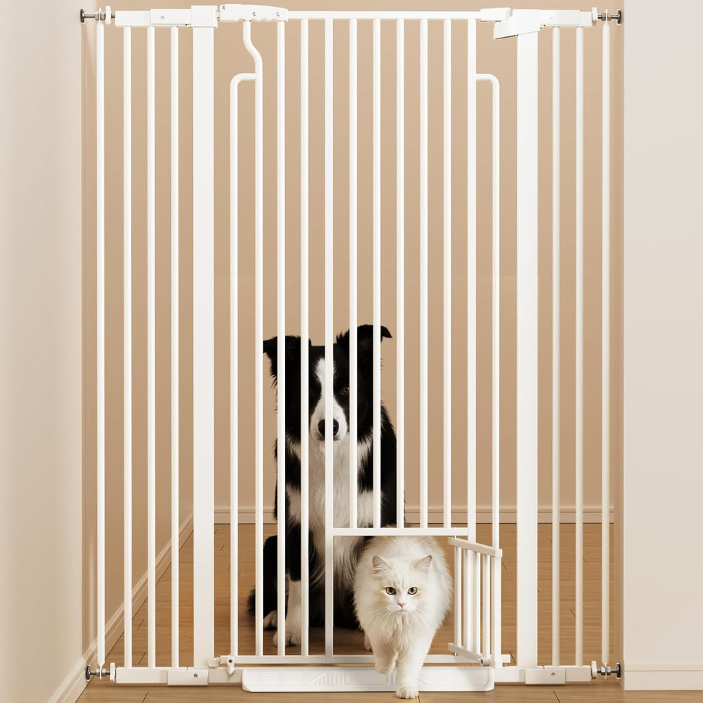 53in Extra Tall Cat Gate for Doorway, 29.5-40.6in Auto Close Pet Gate-White