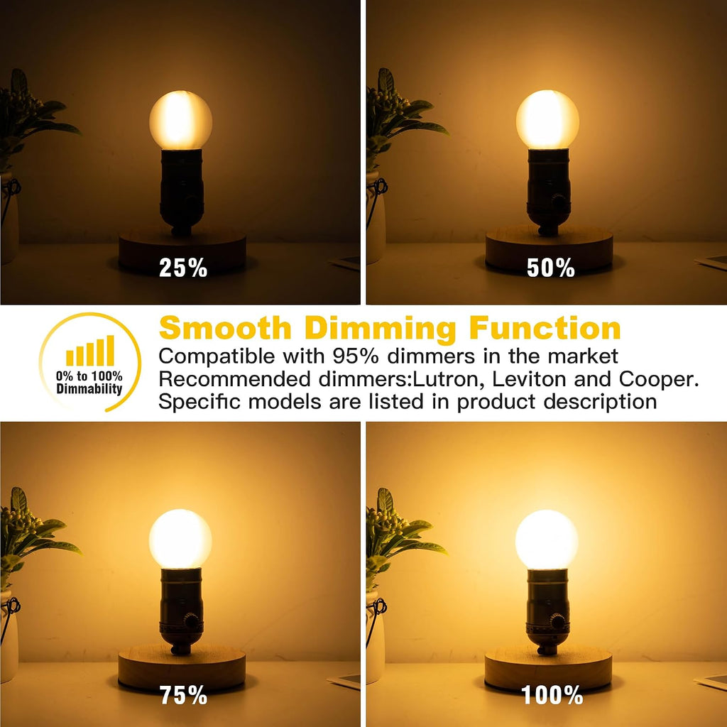 6 Pack Dimmable E26 LED Edison Light Bulbs Frosted G16.5 4W Equal 40 Watt