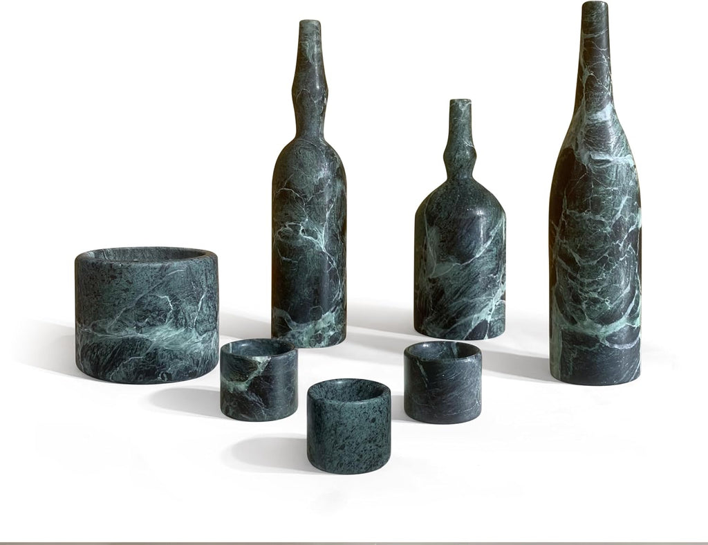 Diamond Green Natural Marble Living Room Decor Set Luxury 7-Piece Home Accessories Kit with Real Marble Candle