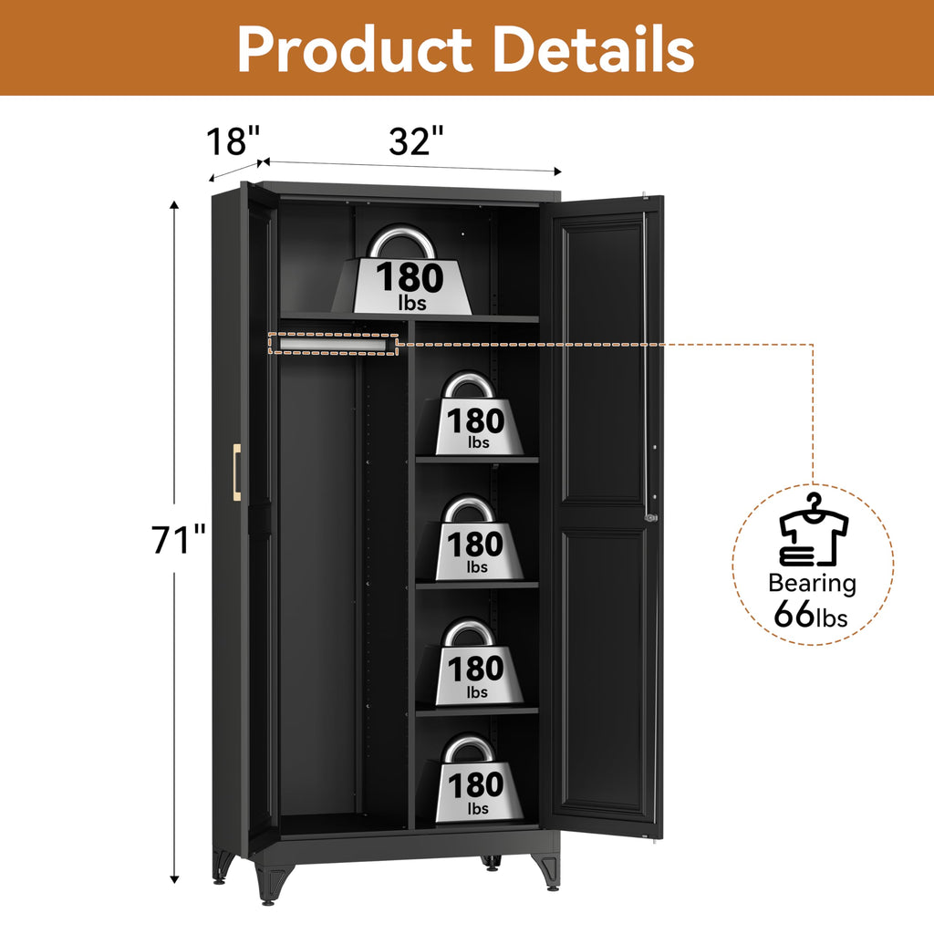 71" Tall Metal Armoire Wardrobe Closet with Lock