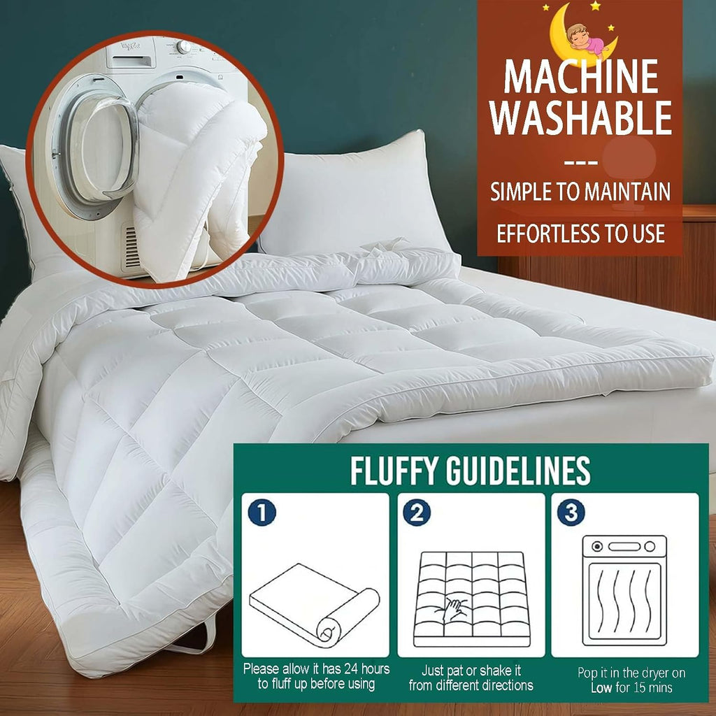 Luxury Hotel Sellected 3 Inch Mattress Topper, Goose-Down-Like Fiber Mattress Topper for Any Season Any Room, Ultra