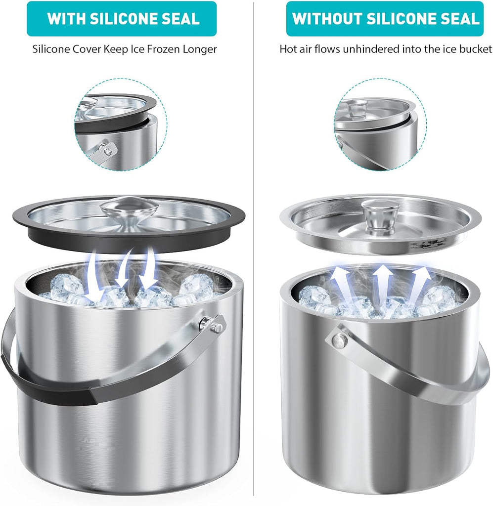 3.2L Double Wall Stainless Steel Ice Bucket for Parties with Lid, Scoop