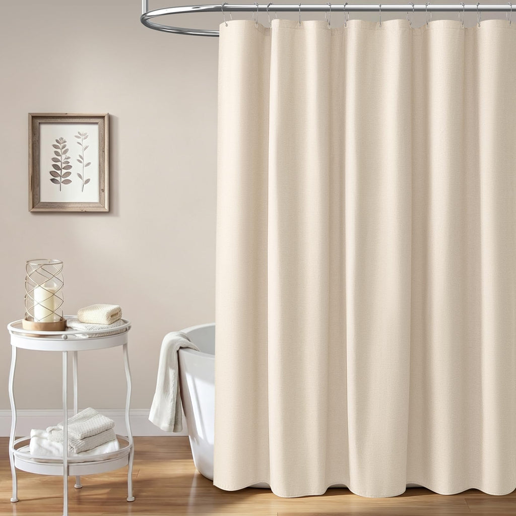 Extra Long Linen Textured Fabric Shower Curtain, 72x96, Beige/Cream