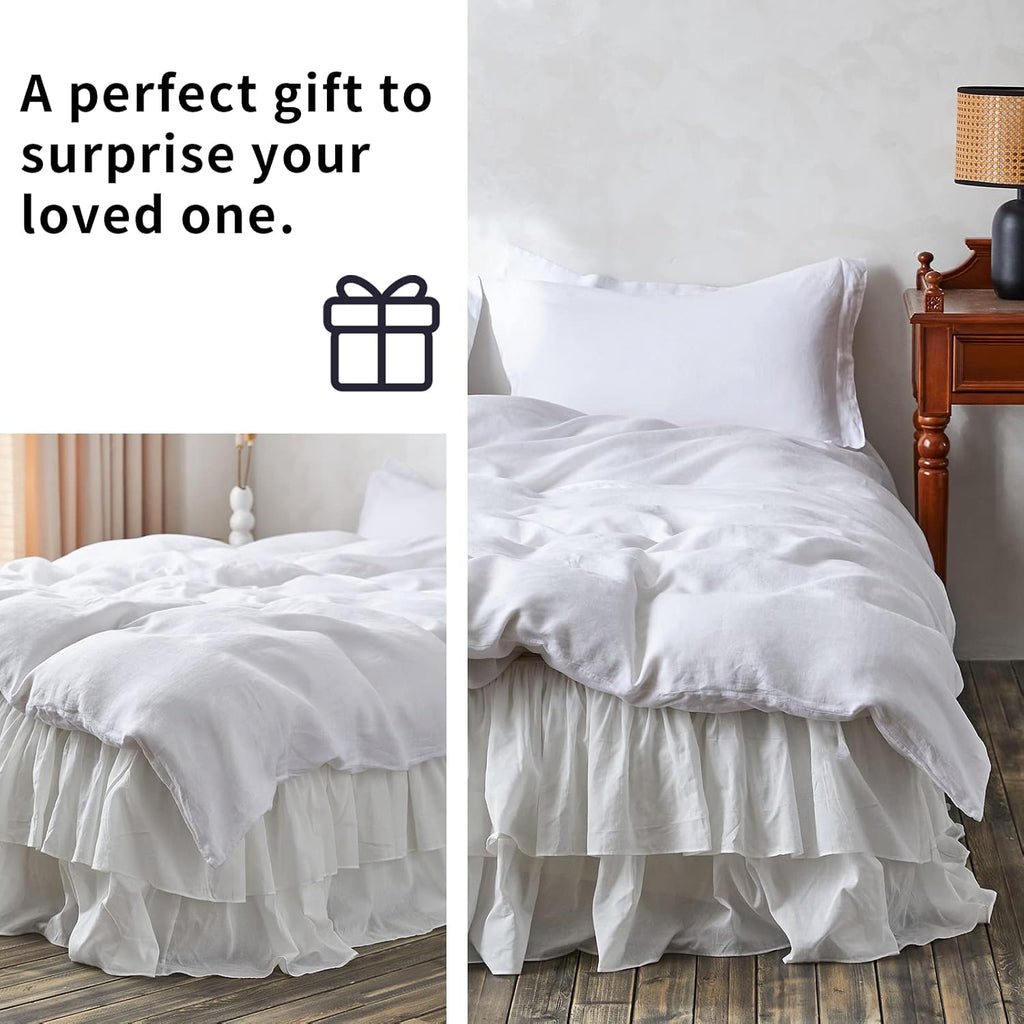White Ruffled Bed Skirt 18-Inch Tailored Drop Cotton Voile Dust Ruffle Soft Cozy Elegant Luxurious Bedding (18"