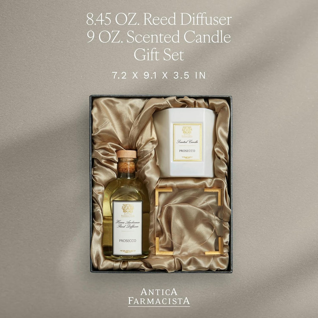 Lucite Home Ambiance Gift Set - Luxury Scented Candle (9 oz), Reed Diffuser (8.4 fl oz) & Lucite Tray - Home Decor