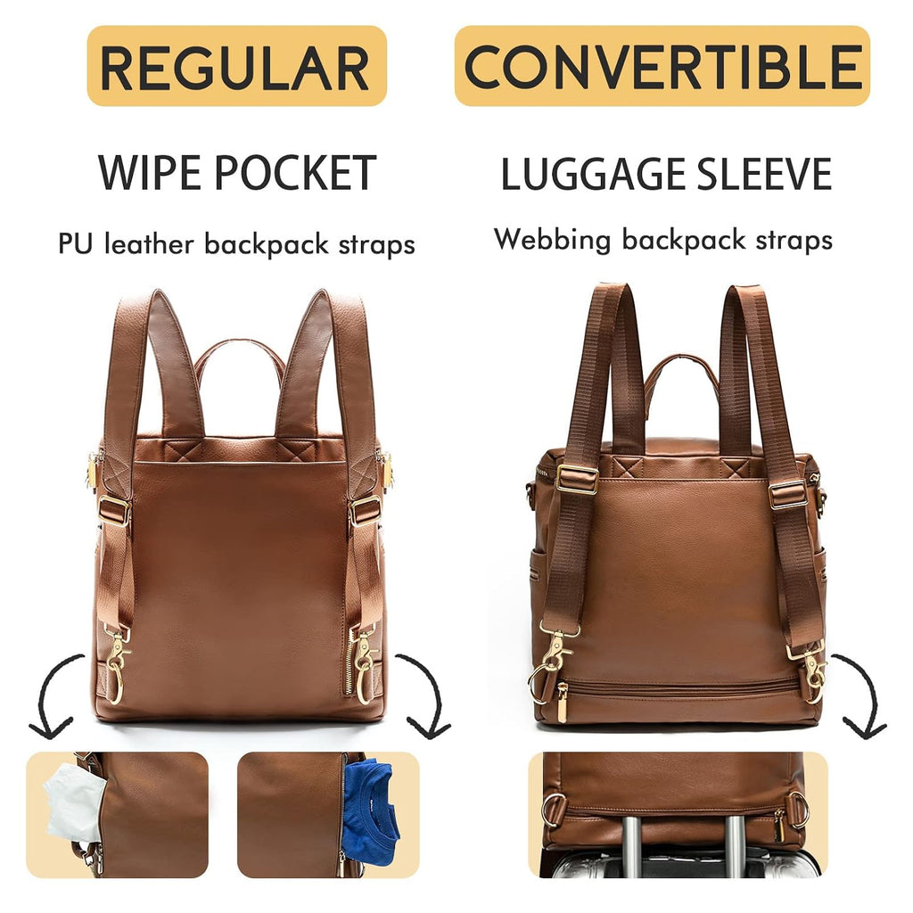 Diaper Bag Backpack Baby Diaper Bag,Leather Diaper Bag Backpack, Diaper Bag Tote with Changing Pad, Stroller Straps