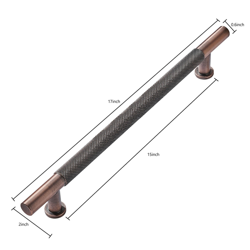 15 Inch(381mm) Soild Knurled Appliance Pulls Brushed Antique Copper Cabinet Pulls Drawer Pulls Kitchen