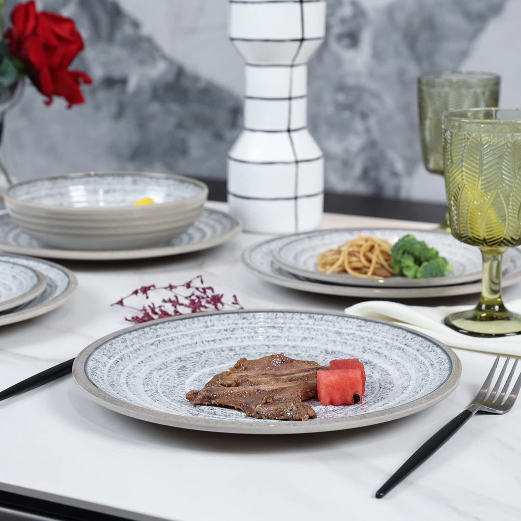 Melamine Dinnerware Sets 12 PCS - Service for 4 Plates & Bowls Sets Grey