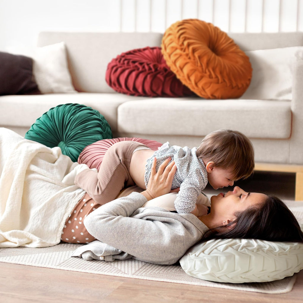Round Throw Pillow Velvet Pleated Round Pillow Cushion