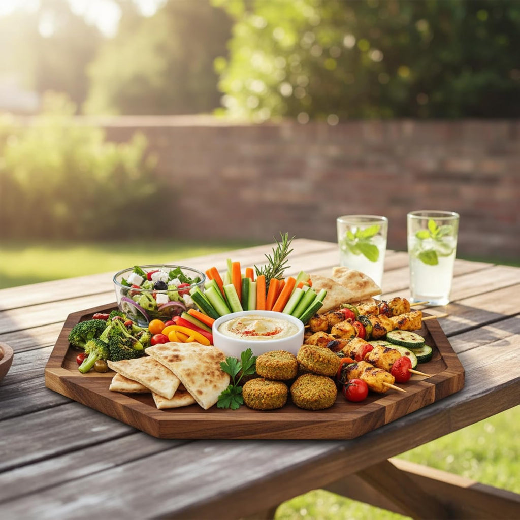 6 Pack 12'' Acacia Wood Serving Trays Wooden Octagon Serving Platter Charcuterie Boards for Bread Fruit Food Dish