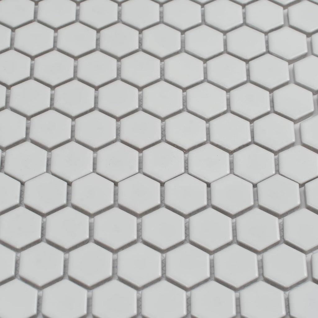 Hexagon Porcelain Tile White 10x12 Matte 8.36 sq ft/case 10-Pack | Wall & floor rated, frost resistant. Kitchen