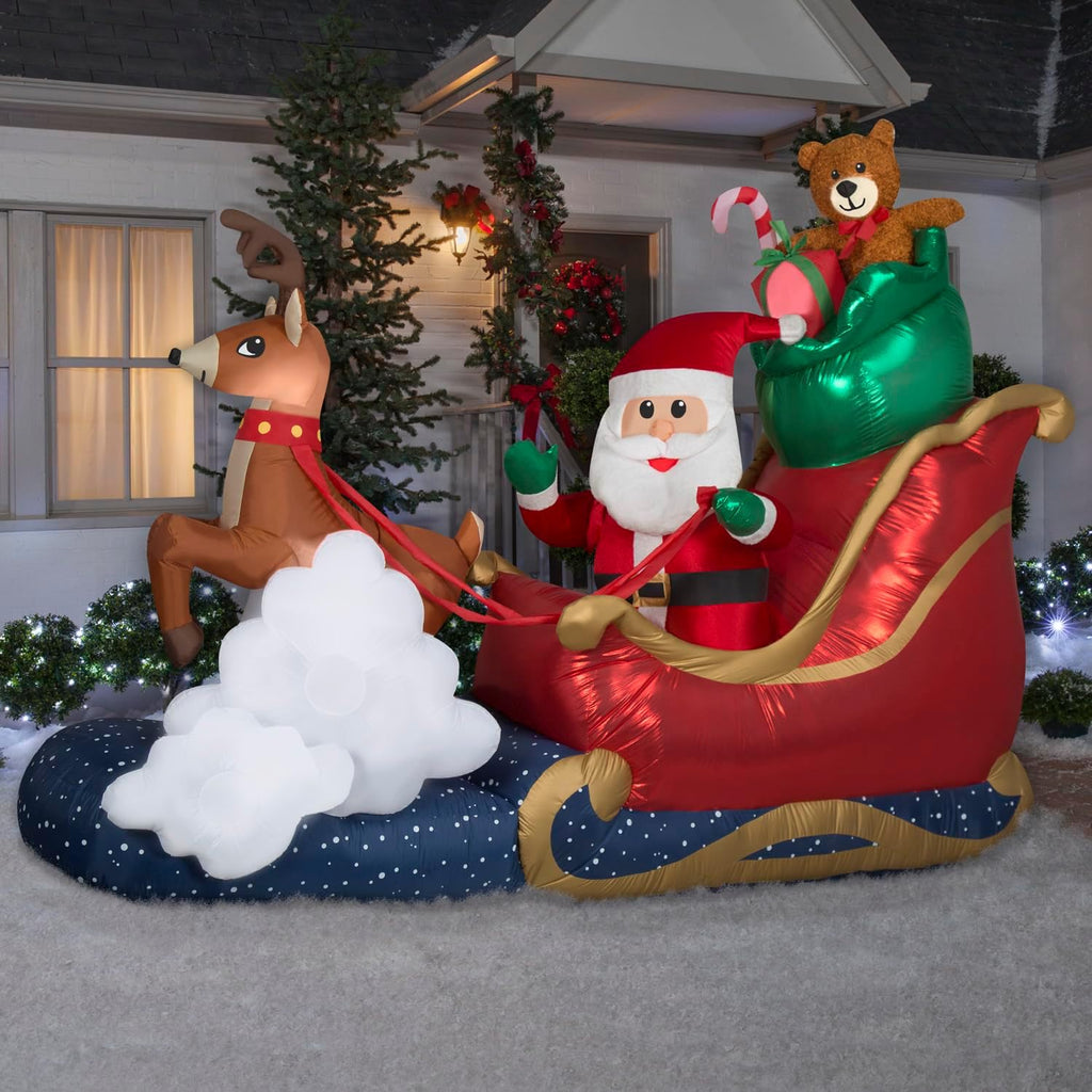 Animated Christmas Inflatable Santa in Sleigh, 7 ft Tall, Multi
