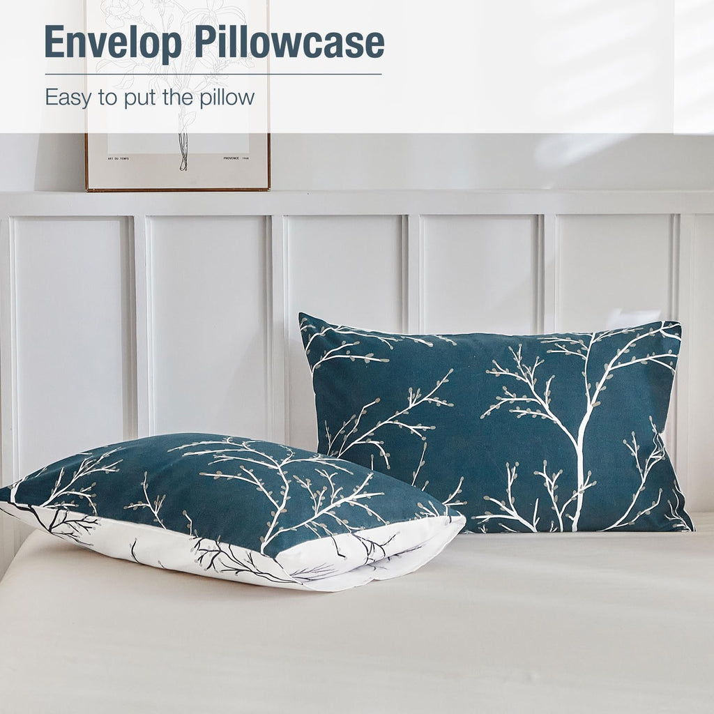 Reversible Duvet Cover, Dark Blue White Thin Branch