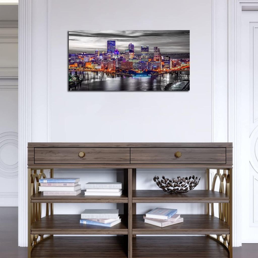 Pittsburgh Wall Art Living Room Decorations Black and White City Skyline Picture Modern Office Wall Decor