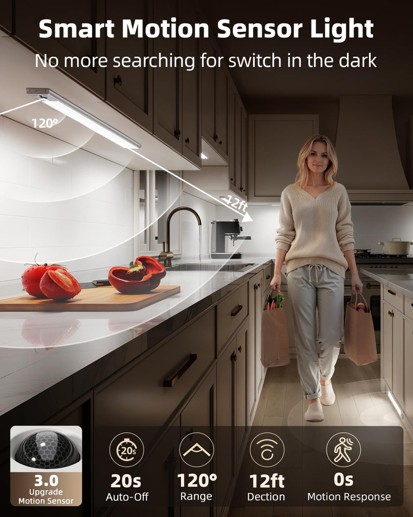Under Cabinet Lighting, 4000mAh Rechargeable Motion Sensor Light, 16.5inch Magnetic Closet Lights