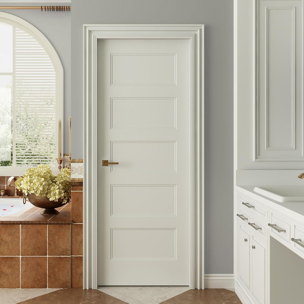 36"x80" 5-Panel Shaker Style White Primed Hollow Core Interior Molded Door Slab, NOT Pre-drilled and NOT Included