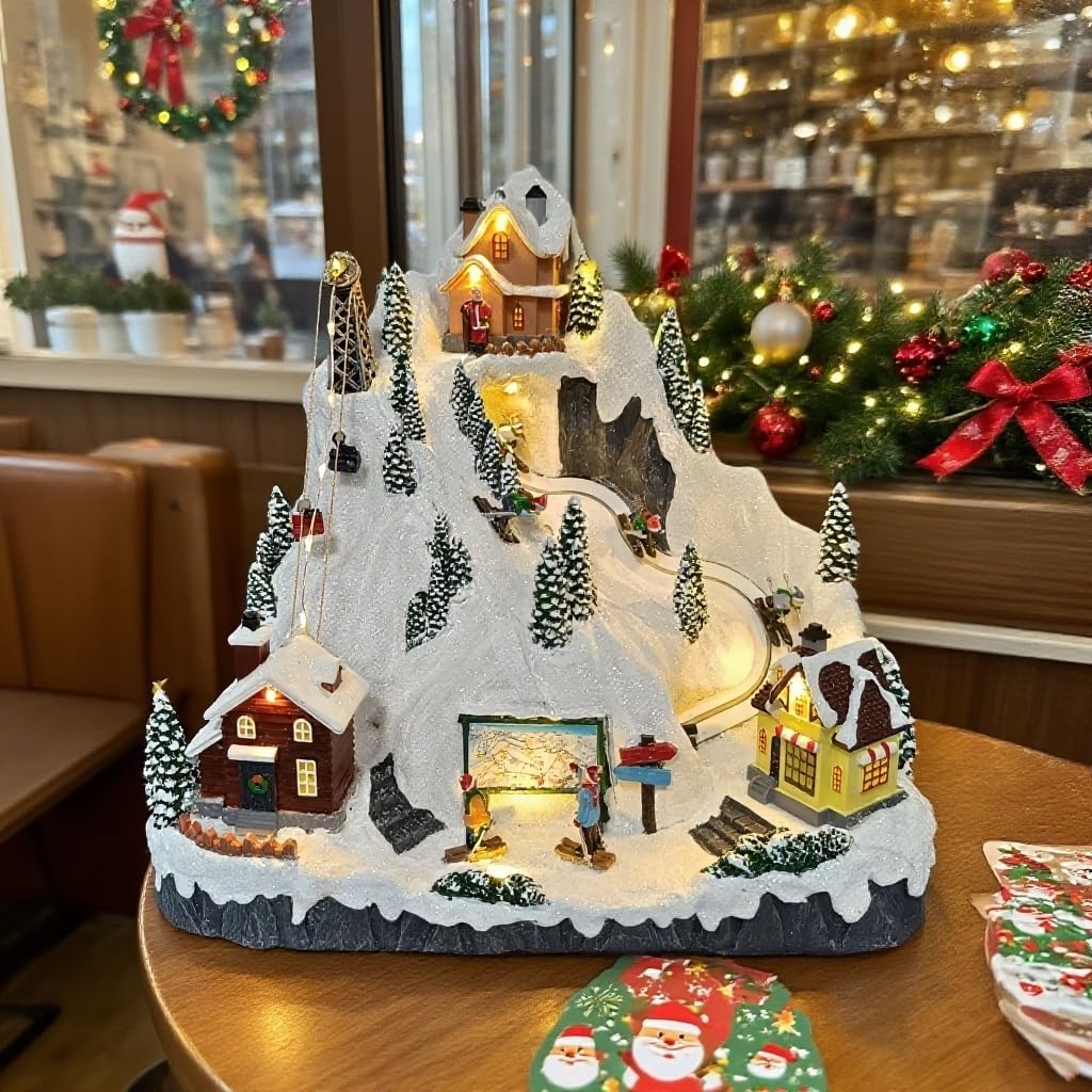 Christmas Village Ski Resort Animated Led Lights with Moving Skiers