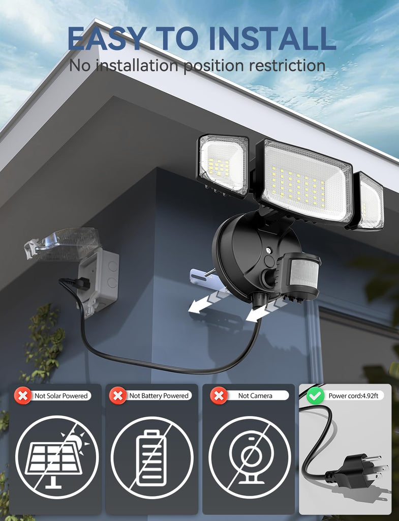 50W Motion Sensor Outdoor Light Plug in, Flood Lights Dusk to Dawn, LED Security Light IP65 Waterproof, Motion