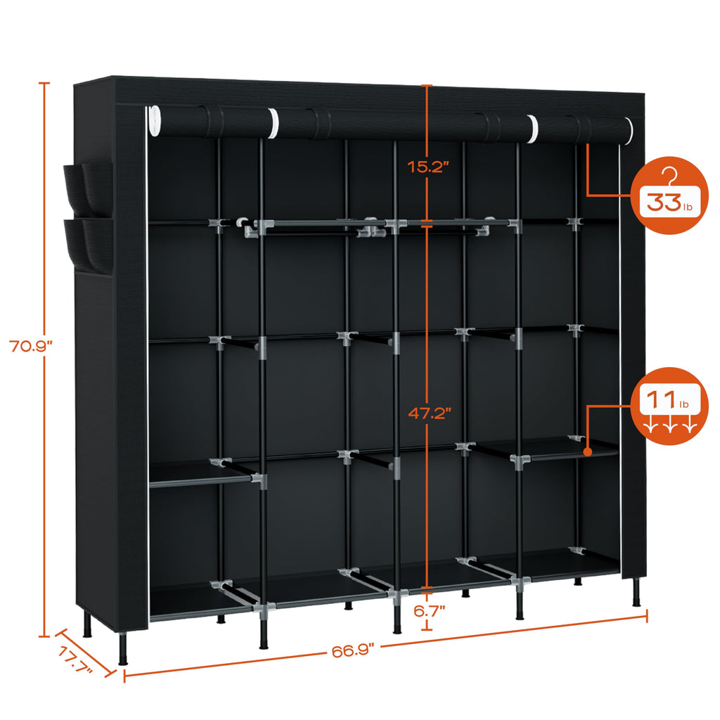 Portable Closet, 66.9 Inch Large Capacity Wardrobe Closet with Cover, Clothes Storage Organizer with Shelves and 4