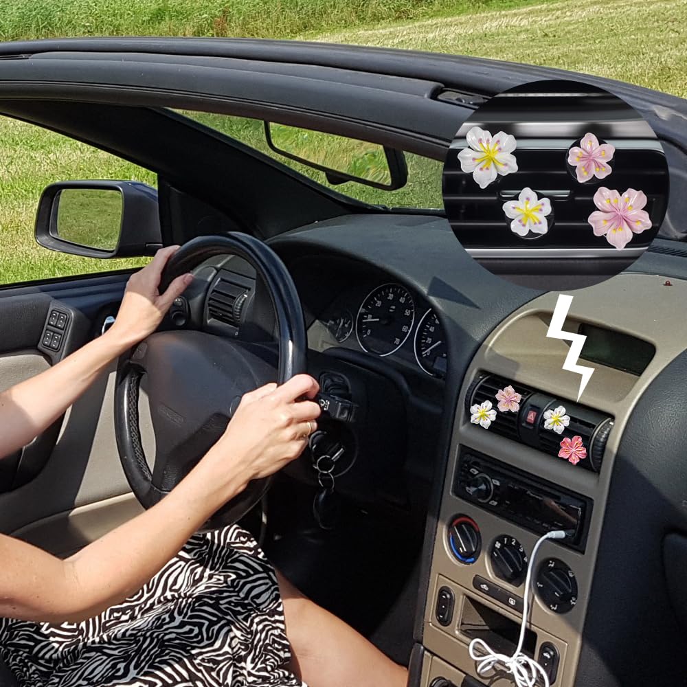 Cute Car Air Fresheners Vent Clips 6 PCS, Flower Air Vent Clips Pink Car Accessories Interior Aesthetic Women